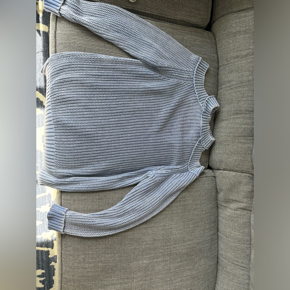 Free people, off the shoulder, partially open back blue sweater